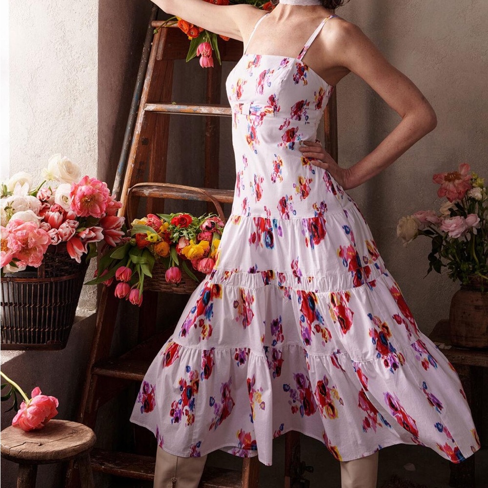 Prabal Gurung Floral Print Tiered Midi Dress Size 10 Cotton Rare for JCPenney‎